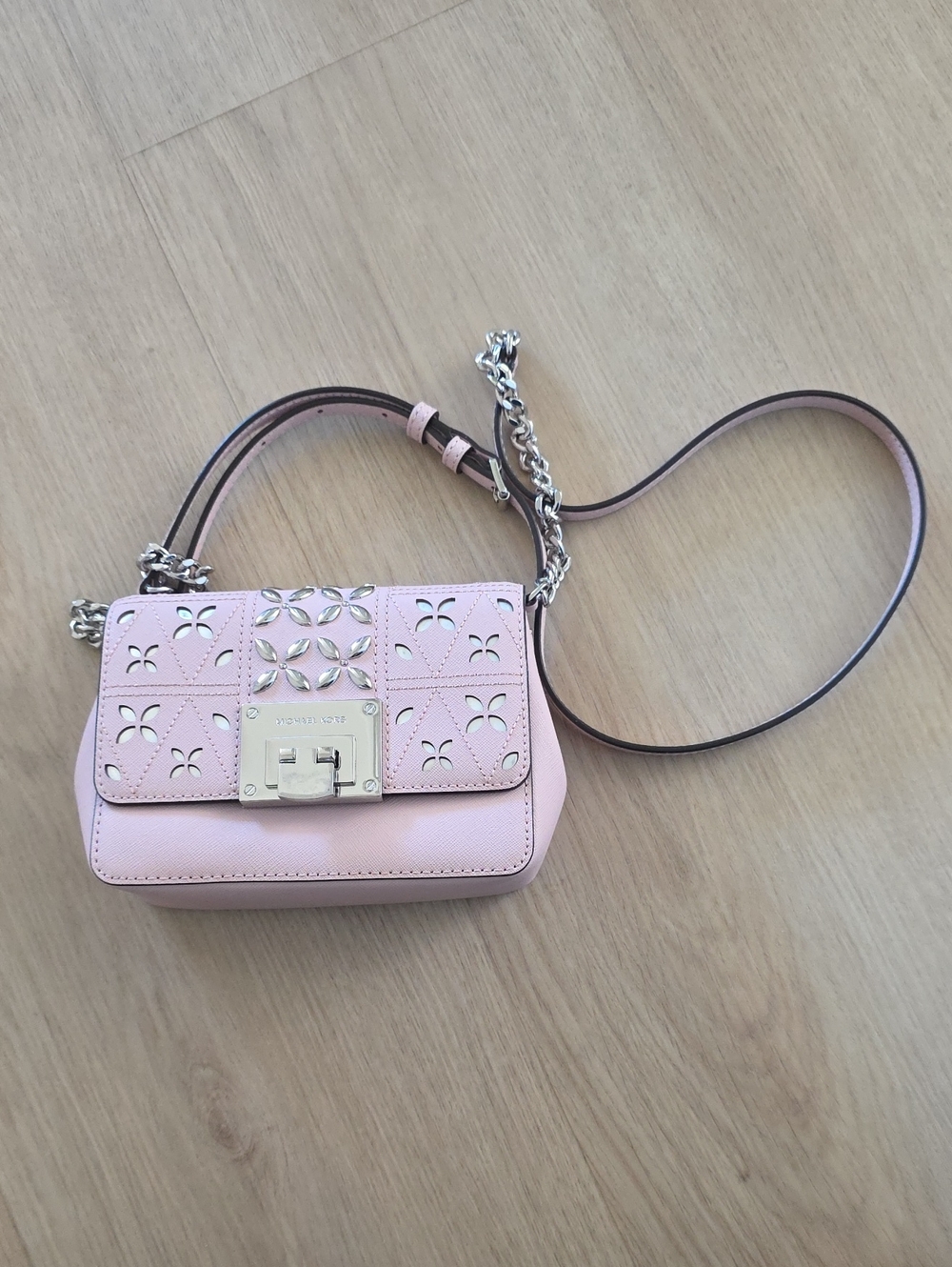 Michael Kors Light Pink Leather Crossbody with Chain Strap